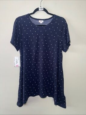 LuLaRoe Melissa Navy Short Sleeve Polka Dot Tunic Top